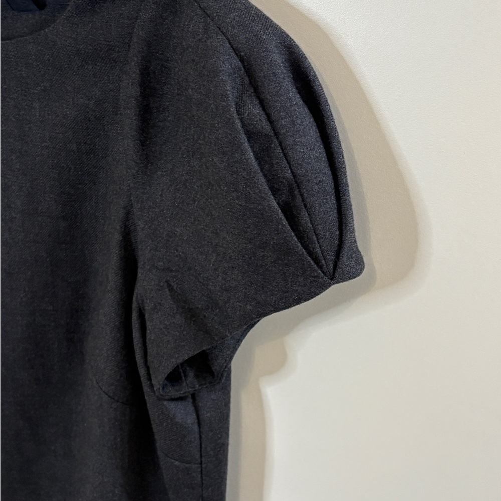 Banana Republic Elegant Charcoal Gray Wool Mini Dress with Puff Sleeves - Picture 4 of 7